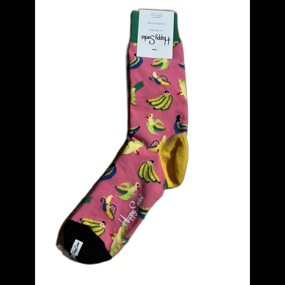 Happy Socks "Pink Bananas" Combed Cotton Crew Sock - (8-12)